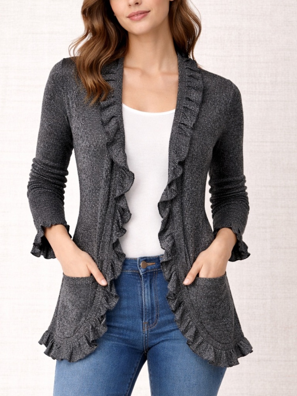 NWT Vintage Valenti Frilly Open Cardigan Sweater - Long Sleeve